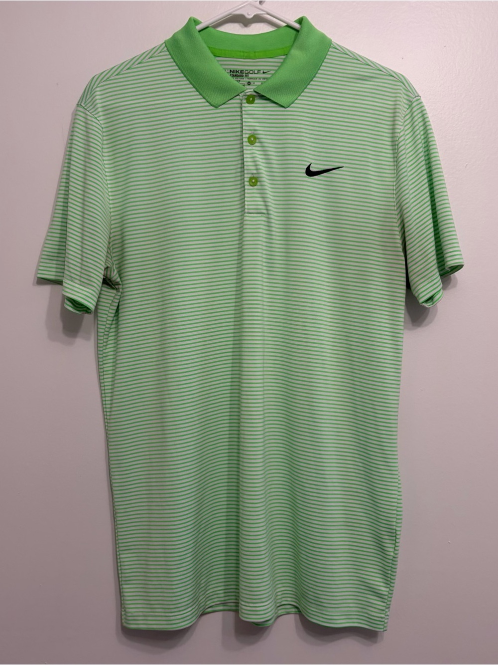 Nike golf lime green striped dri-fit golf polo EUC